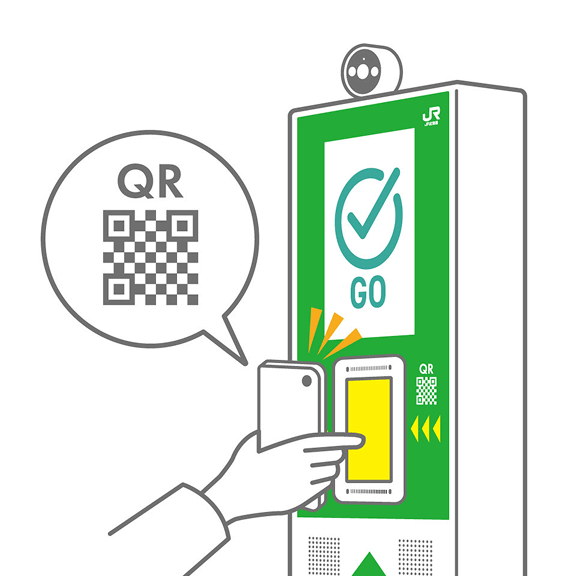 QR改札機にスマホ画面をかざしている様子